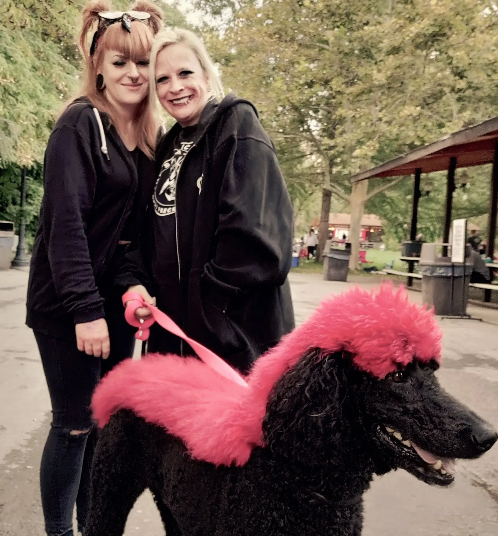 Kerry and Rachael with a poodle